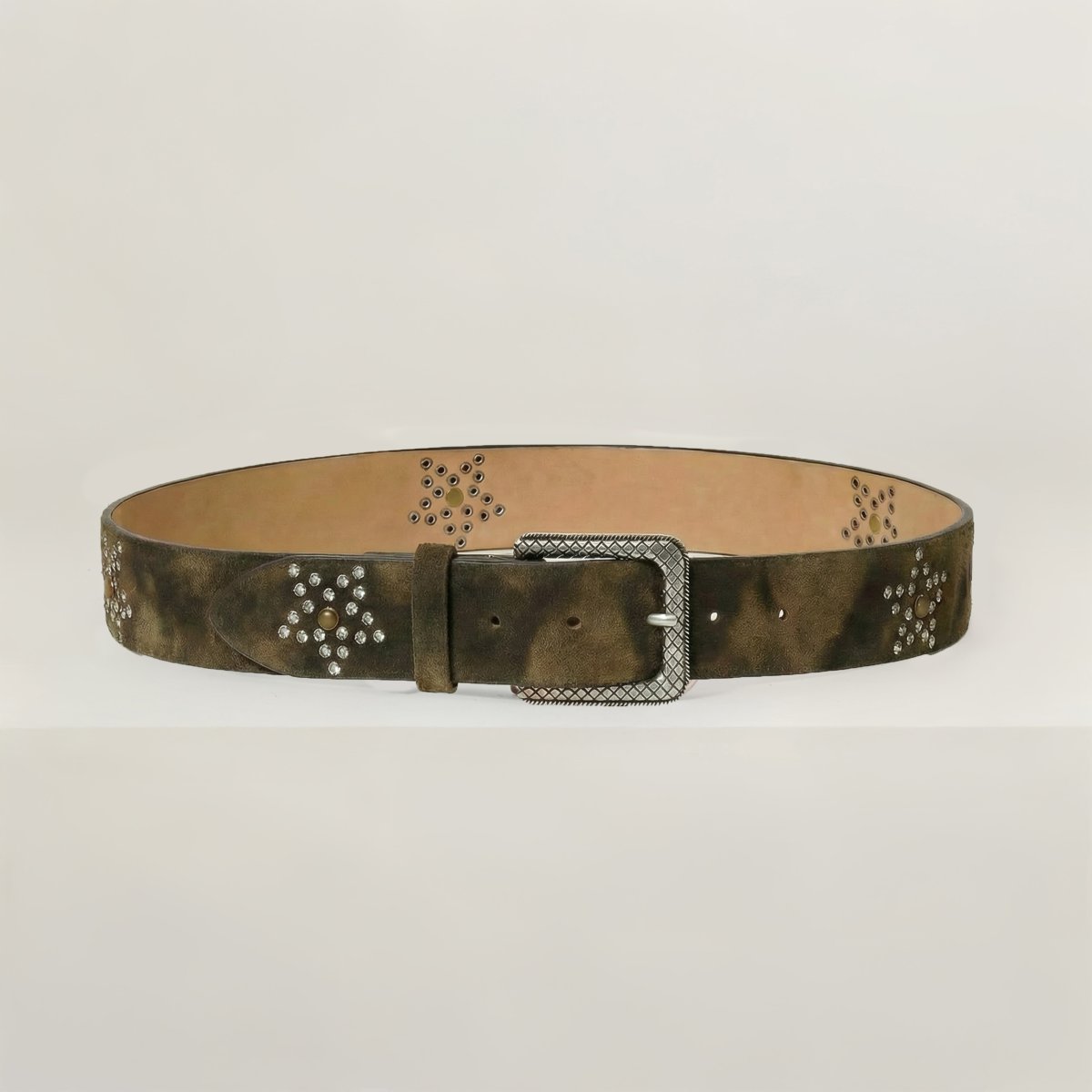 Fibbia zeta e cintura in camoscio con borchie 40mm