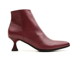 Tronchetto bordeaux donna in pelle con tacco basso